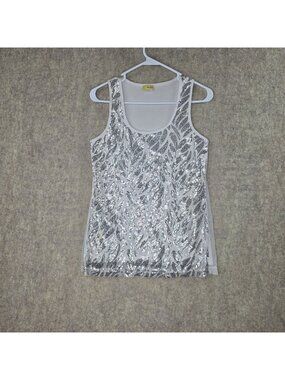 Wildcat Women's Sequin Tank Top Silver & White Large Sleeveless Lightweight Mesh